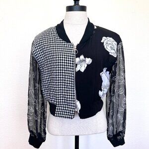 80's Judy Knapp Zip Front Blouse - Crop Jacket - Size Medium - Black & White